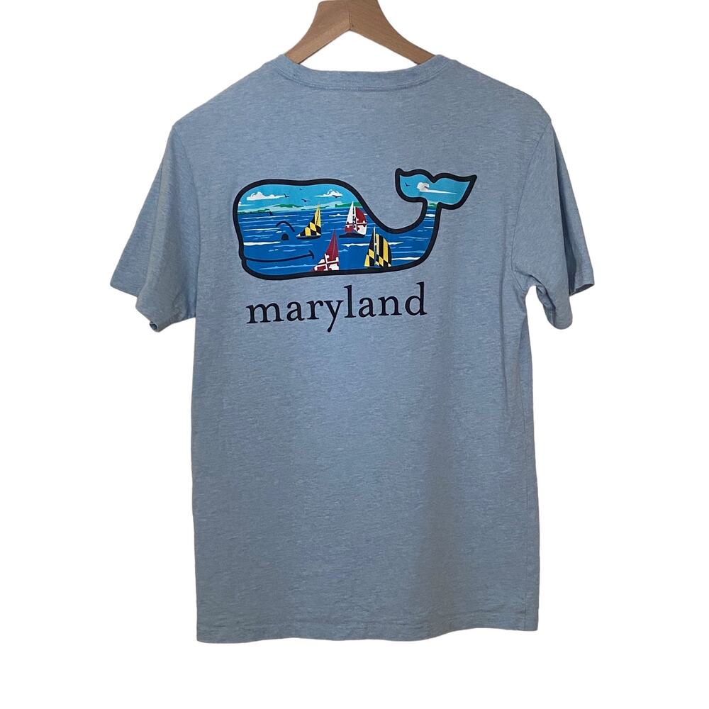 Vineyard Vines Light Blue Nautical Beach Whale Graphic Maryland T Shirt - Picture 6 of 7